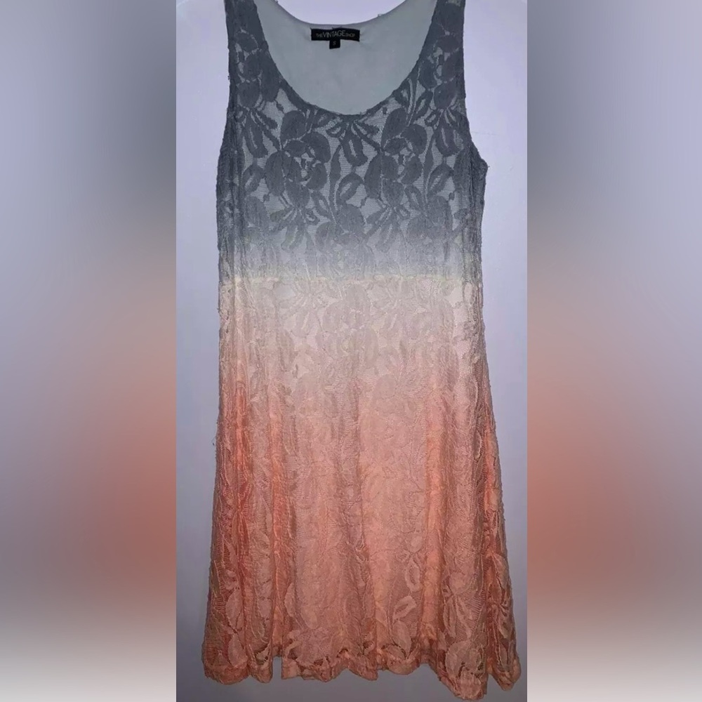 The Vintage Shop Gray White Peach Gradient Lace Dress Size Small M